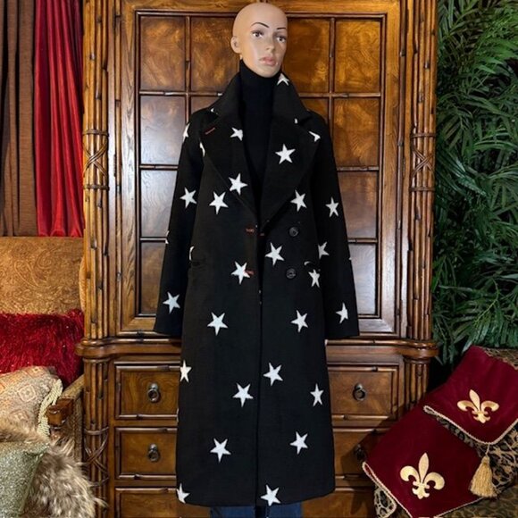 NWOT Avec Les Filles Black White Star Long Coat - Picture 1 of 13
